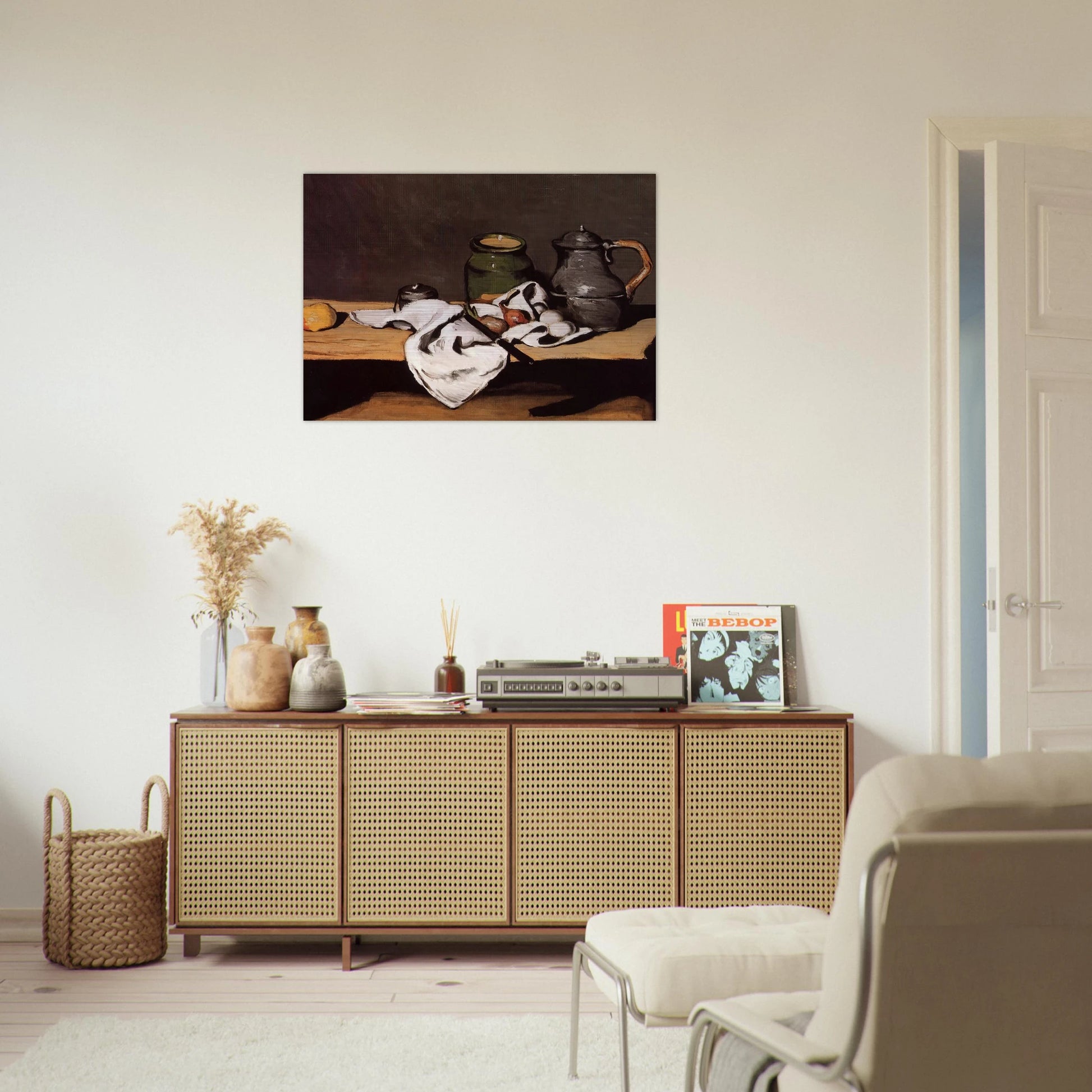 Still Life with Green Pot and Pewter Jug - Paul Cézanne Brushed Aluminum Print - 70x100 cm / 28x40 inches | Paul Cézanne Aluminum Print | Paul Cézanne Prints