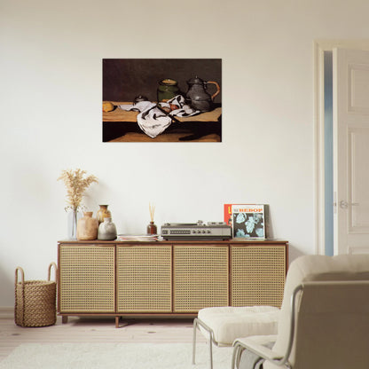 Still Life with Green Pot and Pewter Jug - Paul Cézanne Brushed Aluminum Print - 70x100 cm / 28x40 inches | Paul Cézanne Aluminum Print | Paul Cézanne Prints