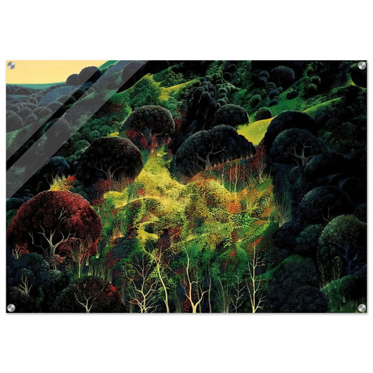 Autumn Fields - Eyvind Earle Acrylic Print - 70x100 cm / 28x40″ inches | Eyvind Earle Wall Art | Eyvind Earle Prints