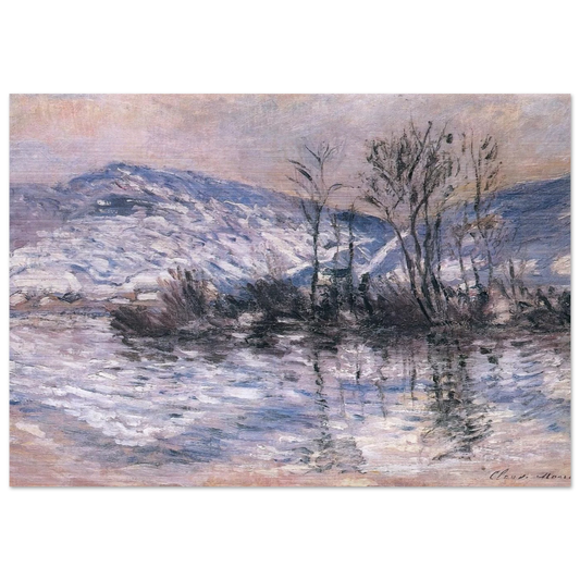 The Seine at Port Villez, Snow Effect 02 - claude monet Brushed Aluminum Print - 70x100 cm / 28x40 inches | claude monet Aluminum Print | claude monet Prints