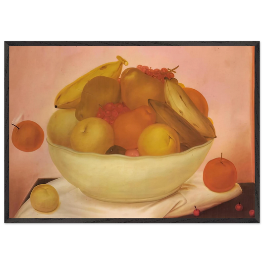 STILL LIFE WITH ORANGE FALLING - Fernando Botero Framed Art Print – Black Wooden Frame - Default Title - -Framed Art Print
