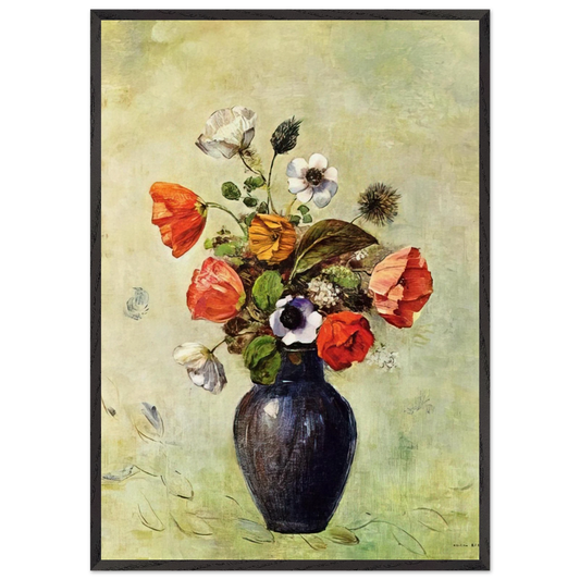 ANEMONES AND POPPIES IN A VASE - Odilon Redon Framed Art Print – Black Wooden Frame - Default Title - -Framed Art Print