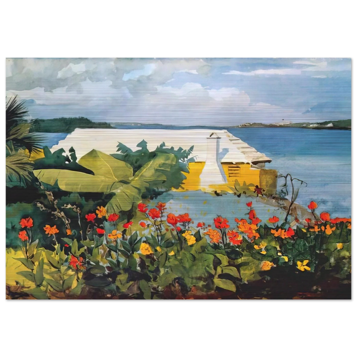 FLOWER GARDEN AND BUNGALOW BERMUDA - Winslow Homer Brushed Aluminum Print - 70x100 cm / 28x40 inches | Winslow Homer Aluminum Print | Winslow Homer Prints