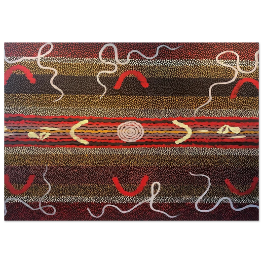 Men's Maliyarre Initiation Ceremony - 1999 - Clifford Possum Tjapaltjarri Brushed Aluminum Print - 70x100 cm / 28x40 inches | Clifford Possum Tjapaltjarri Aluminum Print | Clifford Possum Tjapaltjarri Prints