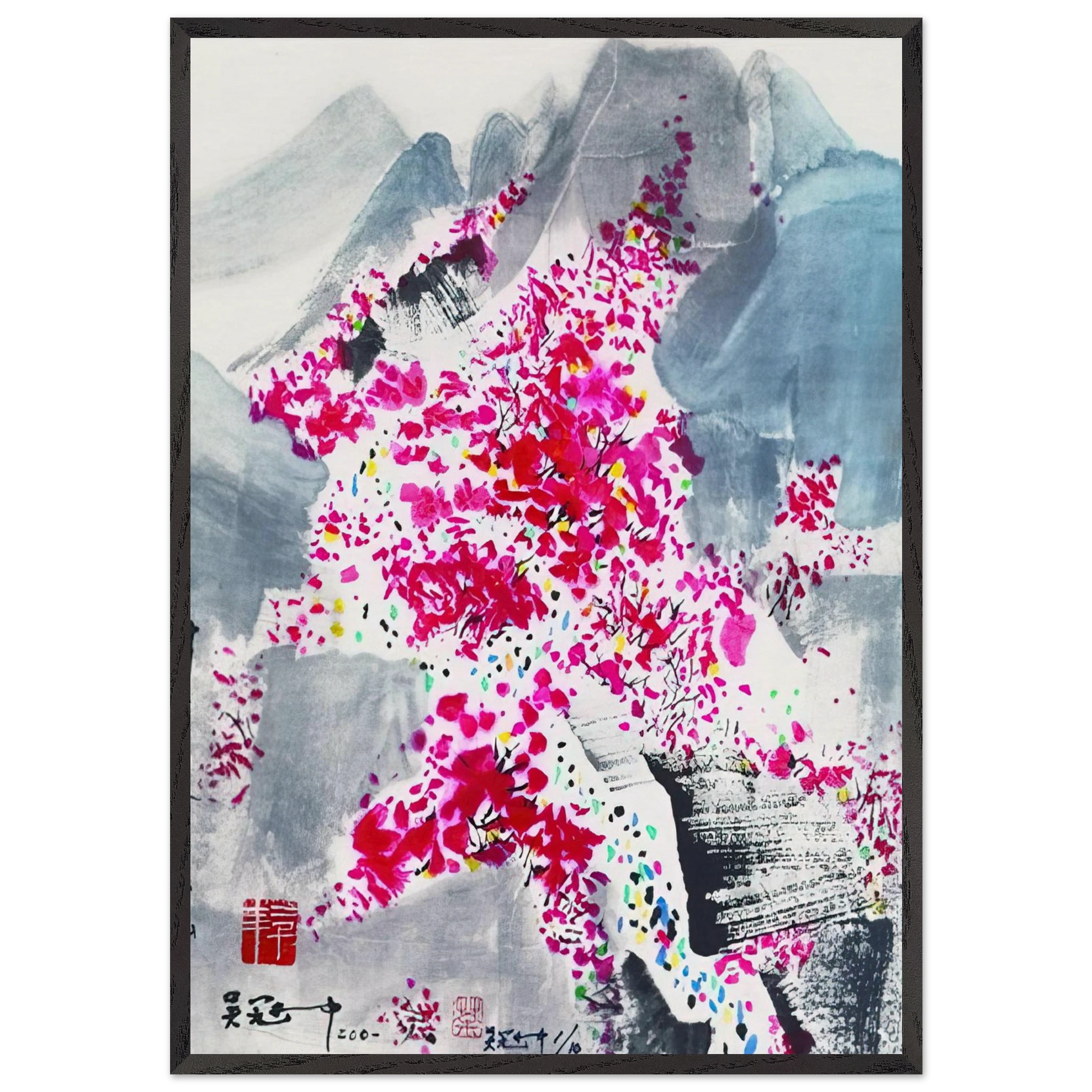 Fragrant red Leaves - 2001 - Wu Guanzhong Framed Art Print – Black Wooden Frame - Default Title - -Framed Art Print