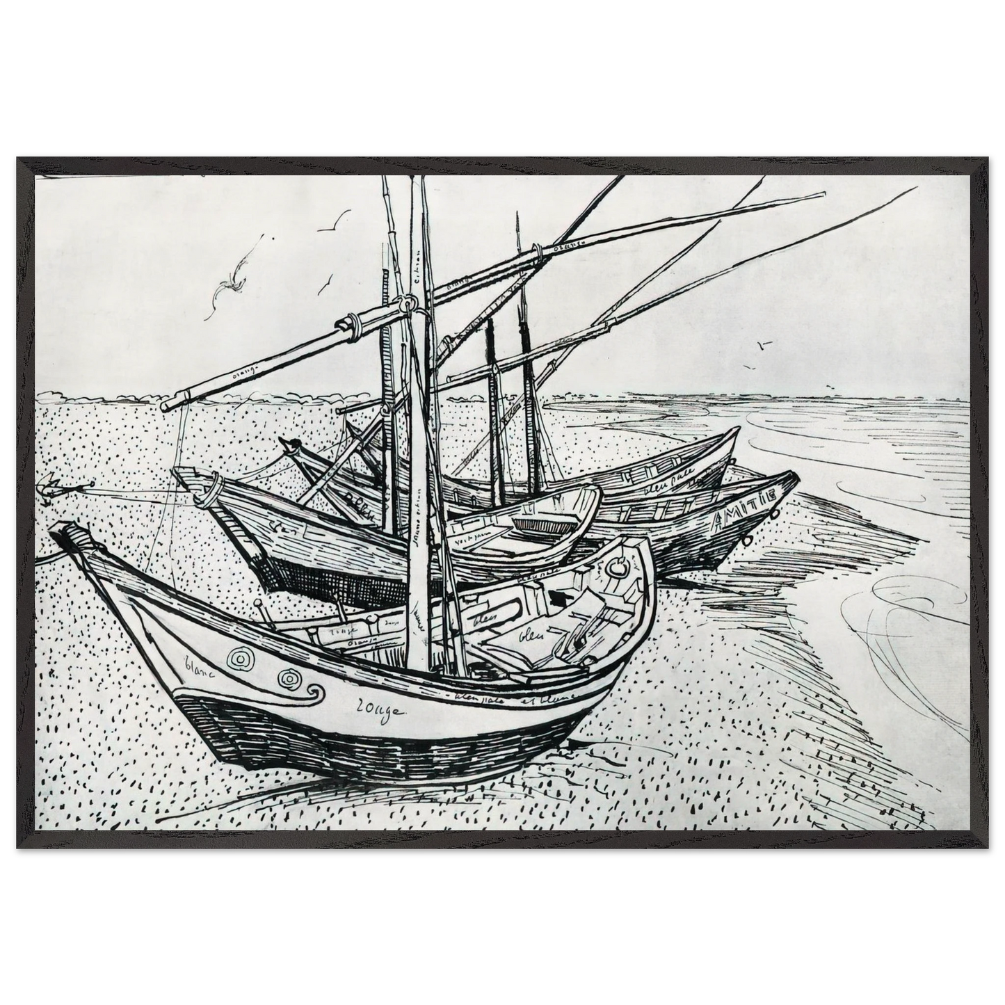 Fishing boats on the Beach at Les Saintes-Maries-de-la-Mer - Vincent van Gogh Framed Art Print – Black Wooden Frame - Default Title - -Framed Art Print