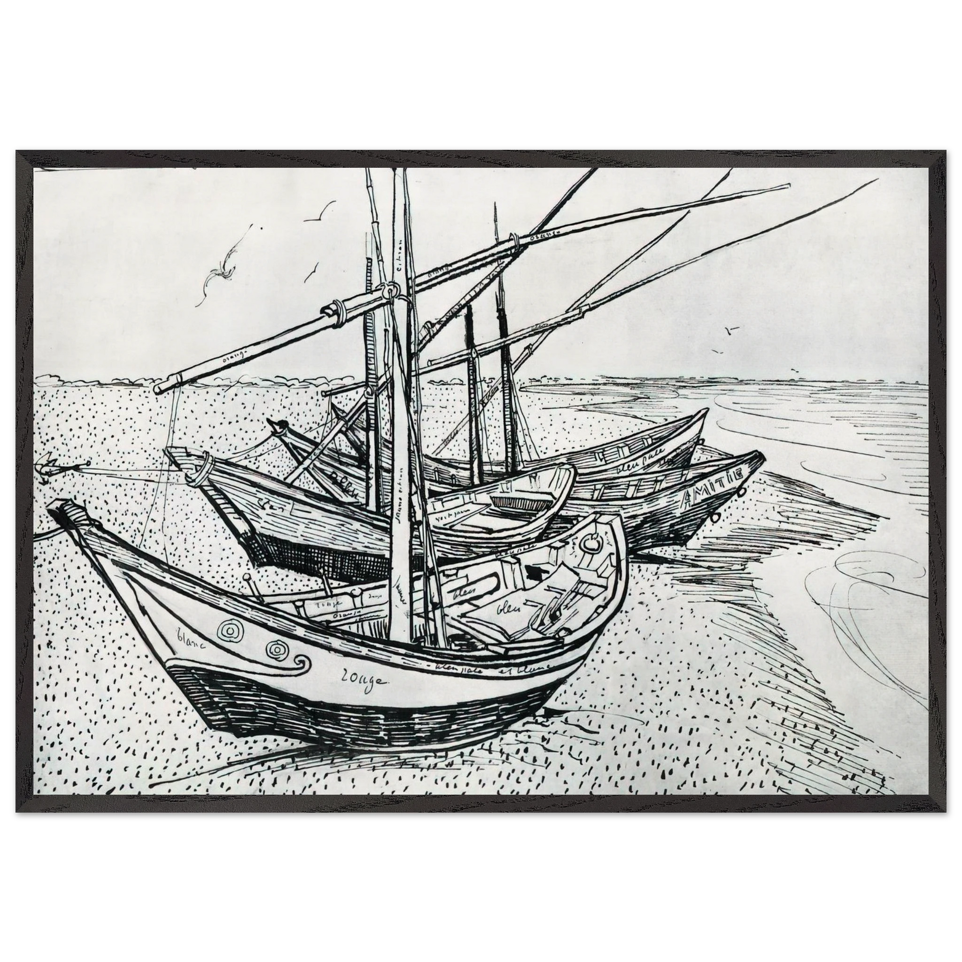 Fishing boats on the Beach at Les Saintes-Maries-de-la-Mer - Vincent van Gogh Framed Art Print – Black Wooden Frame - Default Title - -Framed Art Print