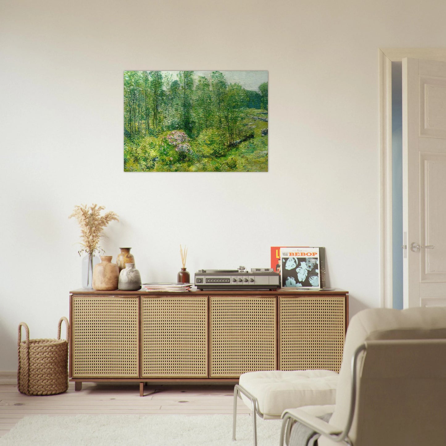 Spring Landscape with a Farmer and White Horse - Childe Hassam Brushed Aluminum Print - 70x100 cm / 28x40 inches | Childe Hassam Aluminum Print | Childe Hassam Prints