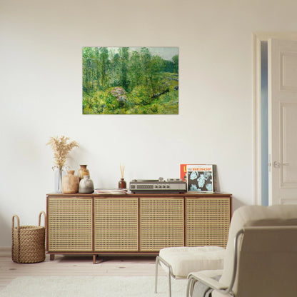 Spring Landscape with a Farmer and White Horse - Childe Hassam Brushed Aluminum Print - 70x100 cm / 28x40 inches | Childe Hassam Aluminum Print | Childe Hassam Prints