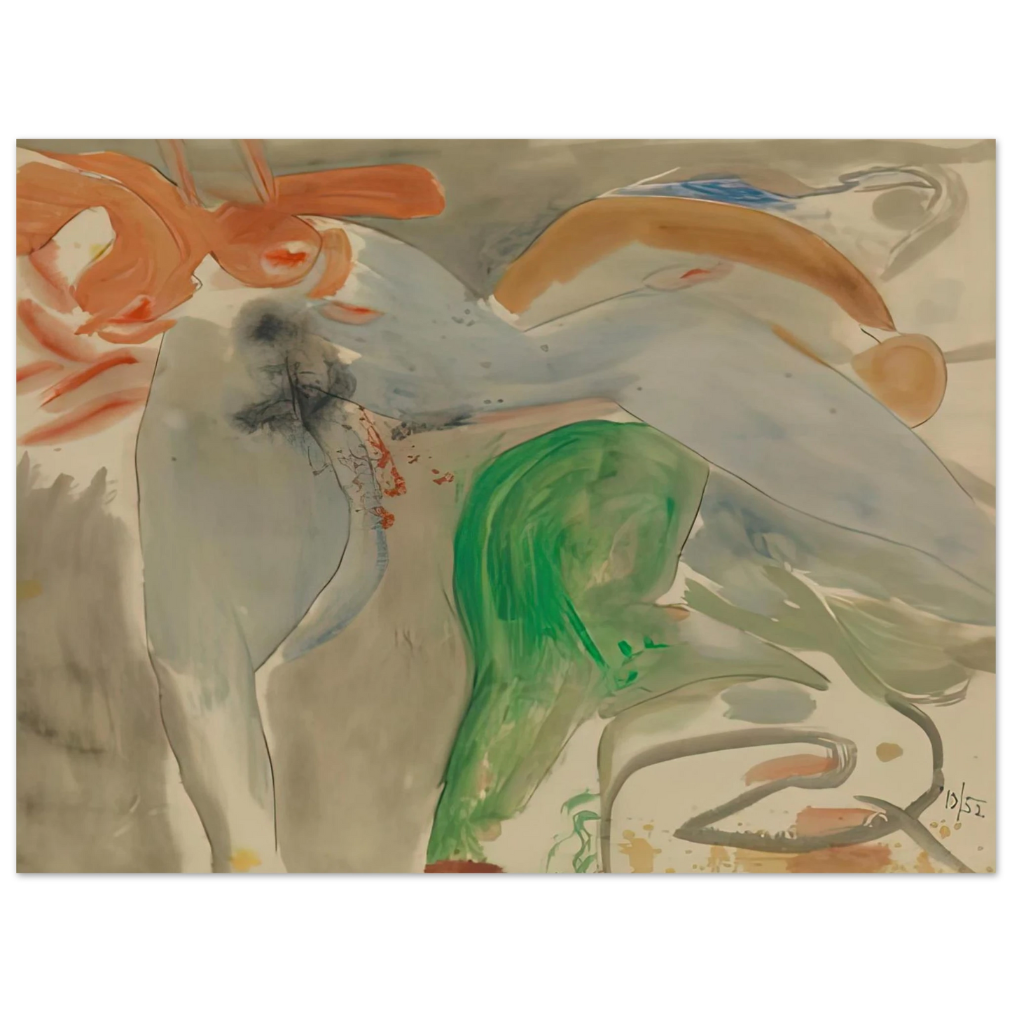Helen Frankenthaler - Scene with Nude, 1952- Wall Art - 28x40 inches / 70x70 cm - Canvas (Imperial) - -