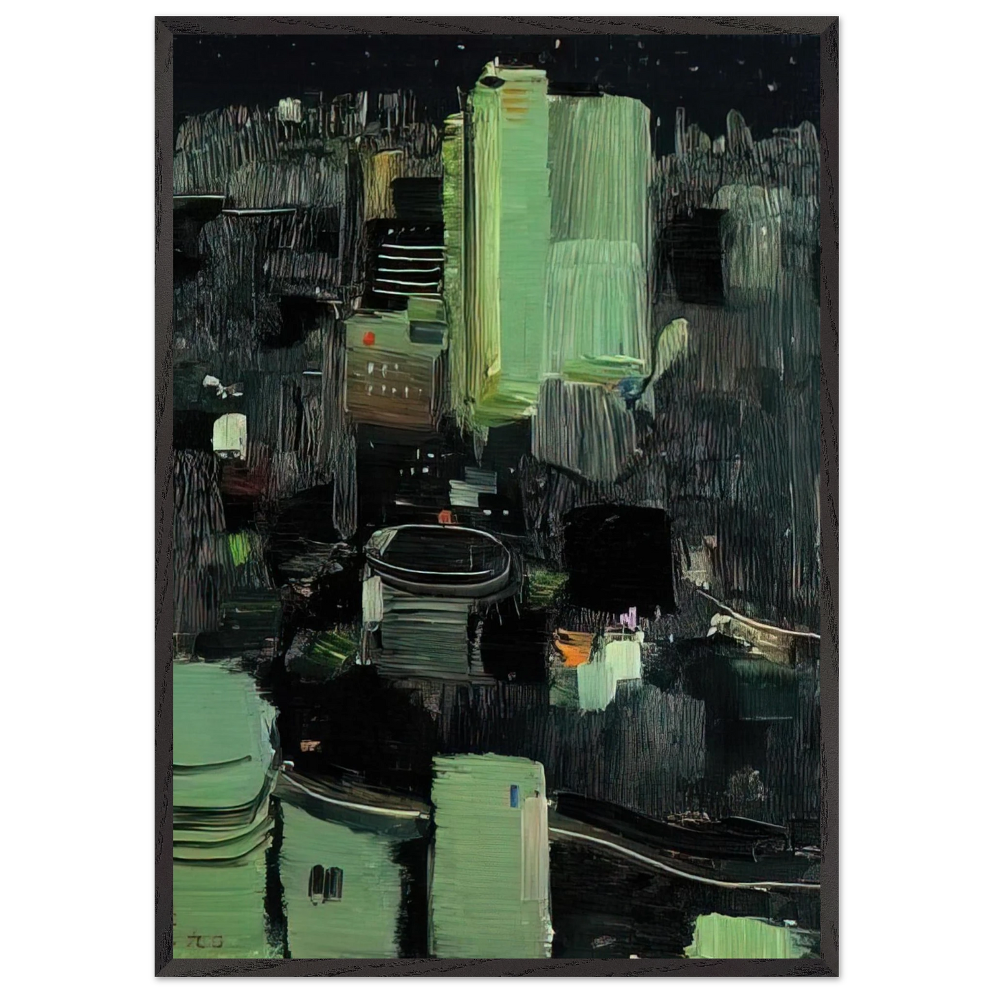 Toyko at Night - 1990 - Wu Guanzhong Framed Art Print – Black Wooden Frame - Default Title - -Framed Art Print