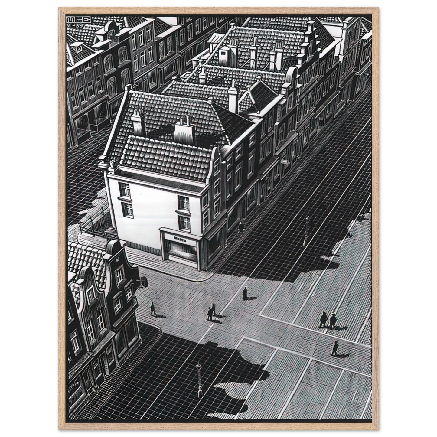MC Escher - DELFT Wall Art - 60x80 cm / 24x32 inches - Premium Wooden Framed Poster With Fine Art Paper - White frame