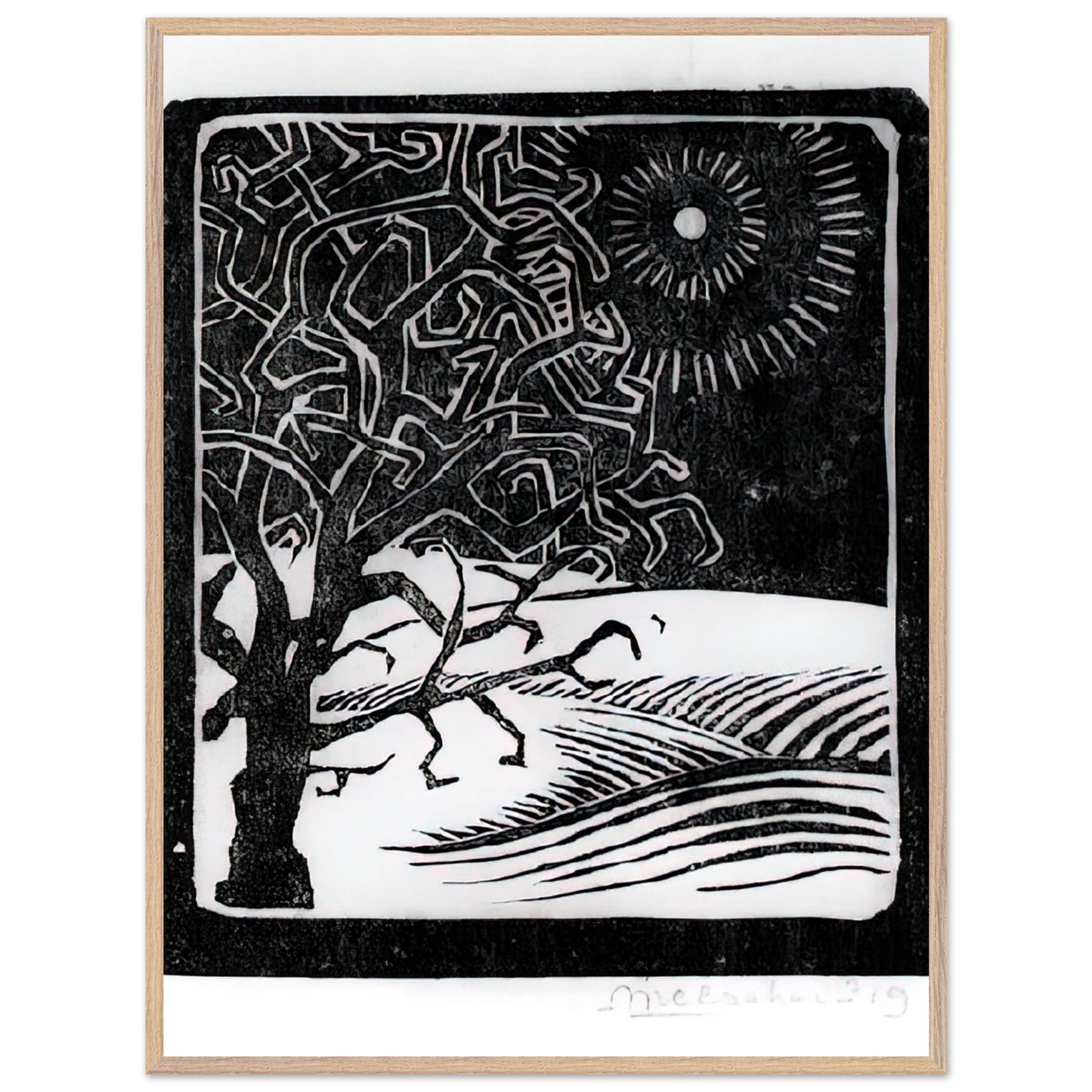 MC Escher - THE BORGER OAK Wall Art - 60x80 cm / 24x32 inches - Premium Wooden Framed Poster With Fine Art Paper - White frame