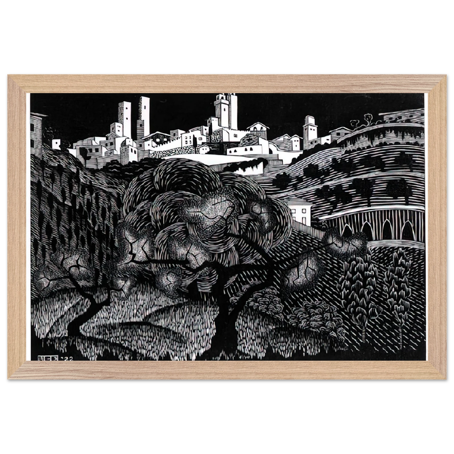 MC Escher - ESCHER (10) Wall Art - 30x40 cm / 12x16 inches - Premium Wooden Framed Poster With Fine Art Paper - Black frame