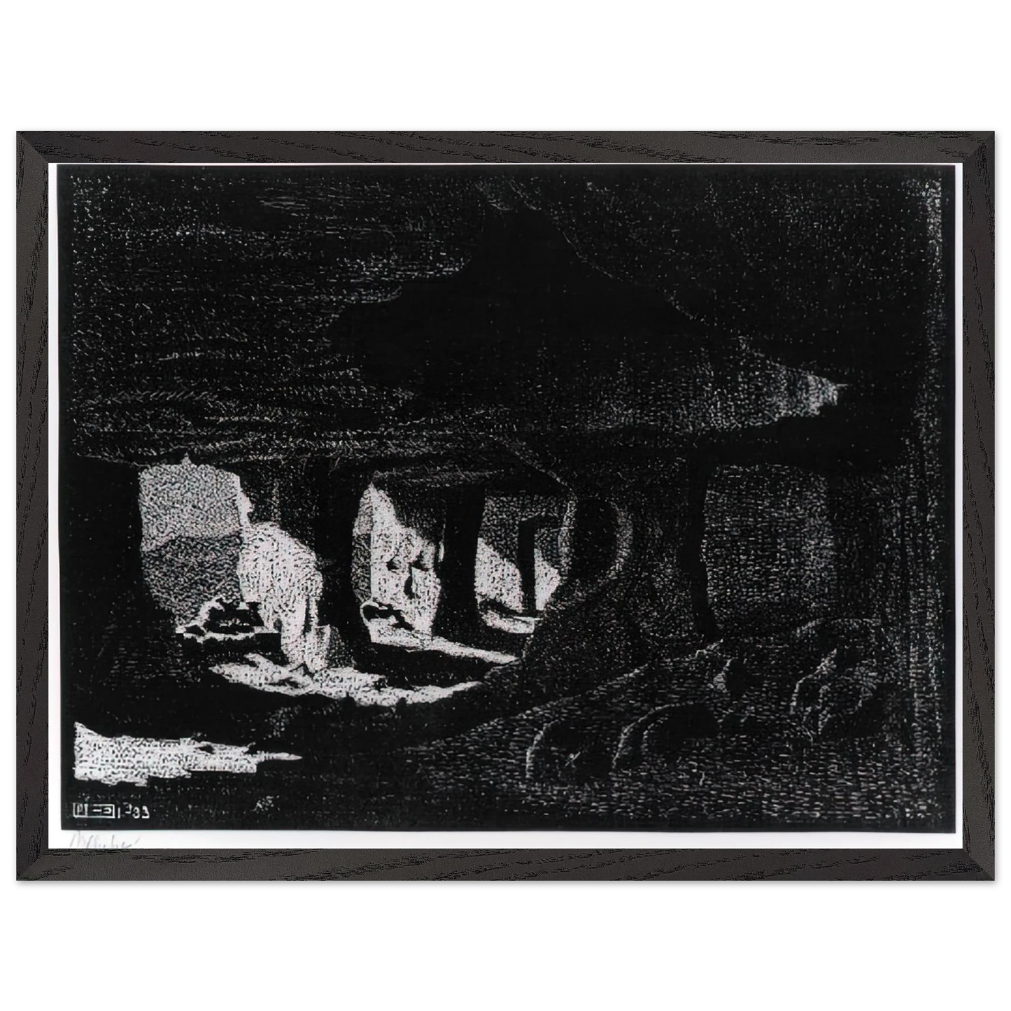 MC Escher - CAVE DWELLINGS NEAR SPERLINGA SICILY Wall Art - 60x80 cm / 24x32 inches - Premium Wooden Framed Poster With Fine Art Paper - White frame