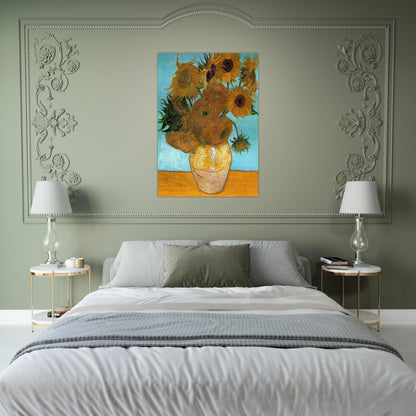 Still Life - Vase with Twelve Sunflowers - Vincent van Gogh Brushed Aluminum Print - 70x100 cm / 28x40 inches | Vincent van Gogh Aluminum Print | Vincent van Gogh Prints