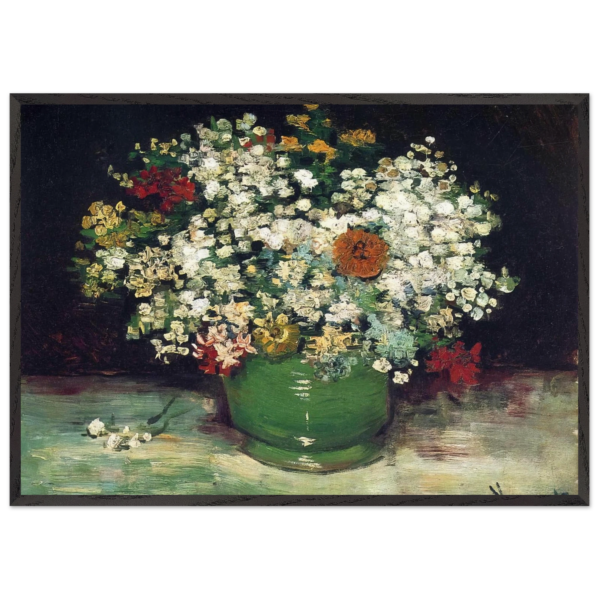 Vase with Zinnias and Other Flowers - Vincent van Gogh Framed Art Print – Black Wooden Frame - Default Title - -Framed Art Print