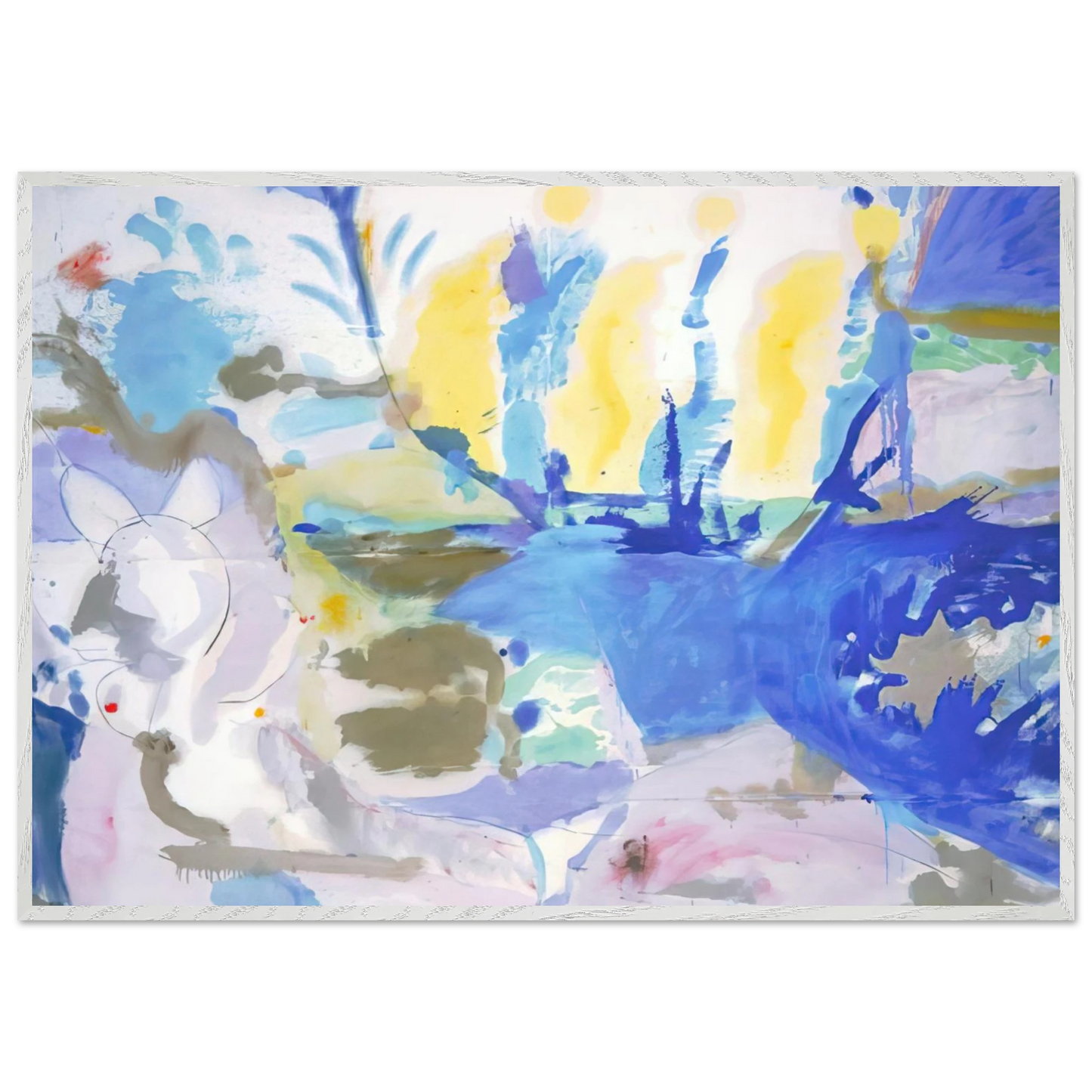 Helen Frankenthaler - Basque Beach - 1958 Wall art - 28x43  cm / XL (11x17 inches) - Premium Wooden Framed Poster With Fine Art Paper - White frame