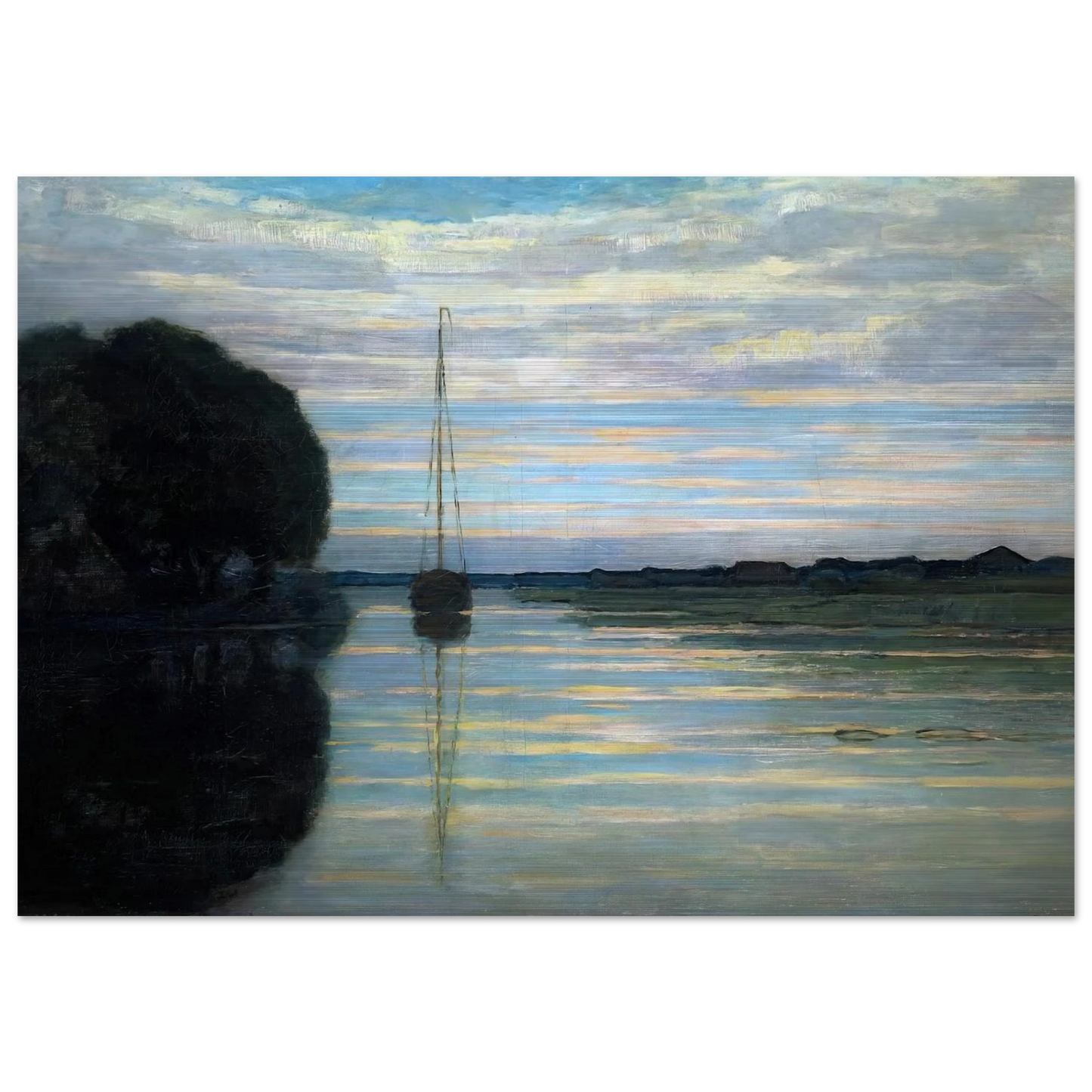 River view with a boat Sun - Piet Mondrian Brushed Aluminum Print - 70x100 cm / 28x40 inches | Piet Mondrian Aluminum Print | Piet Mondrian Prints