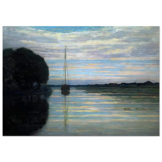 River view with a boat Sun - Piet Mondrian Brushed Aluminum Print - 70x100 cm / 28x40 inches | Piet Mondrian Aluminum Print | Piet Mondrian Prints