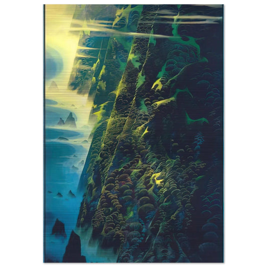 Jeweled Cliffs - Eyvind Earle Brushed Aluminum Print - 70x100 cm / 28x40 inches | Eyvind Earle Aluminum Print | Eyvind Earle Prints
