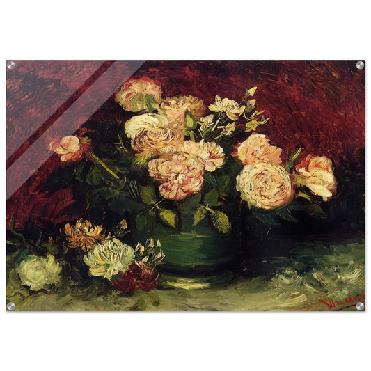 Bowl with Peonies and Roses - Vincent van Gogh Acrylic Print - 70x100 cm / 28x40″ inches | Vincent van Gogh Wall Art | Vincent van Gogh Prints