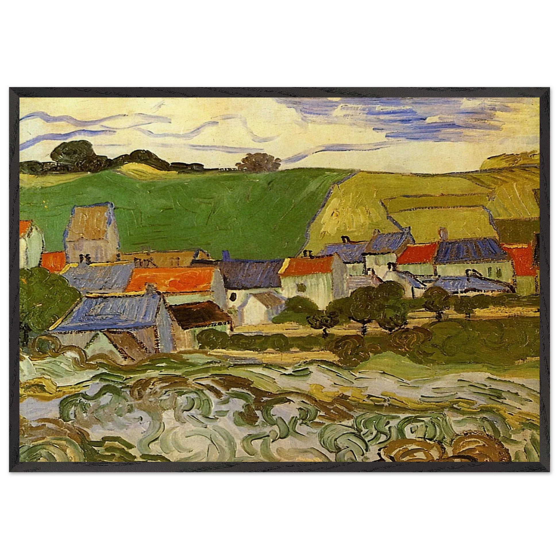 View of Auvers N2 - Vincent van Gogh Framed Art Print – Black Wooden Frame - Default Title - -Framed Art Print