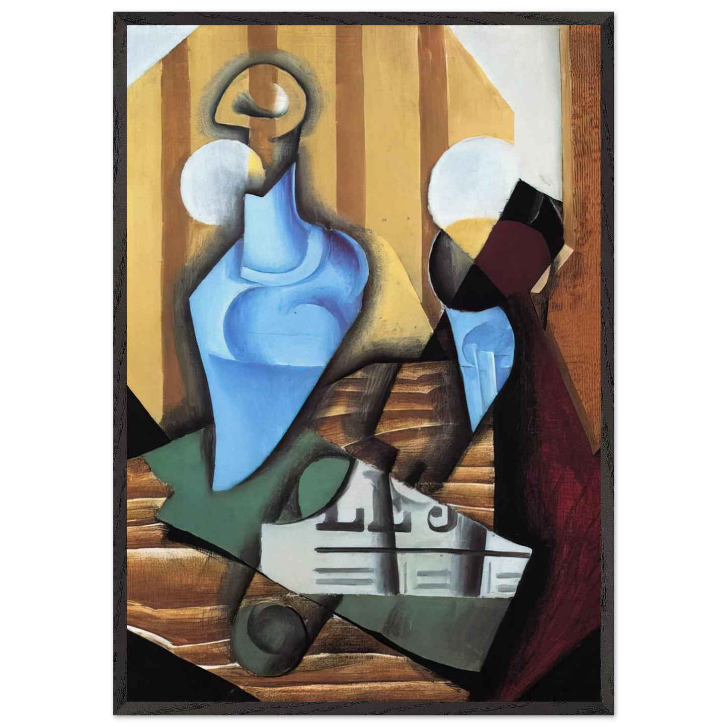 STILL LIFE WITH BOTTLE AND GLASS 1914 - Juan Gris Framed Art Print – Black Wooden Frame - Default Title - -Framed Art Print