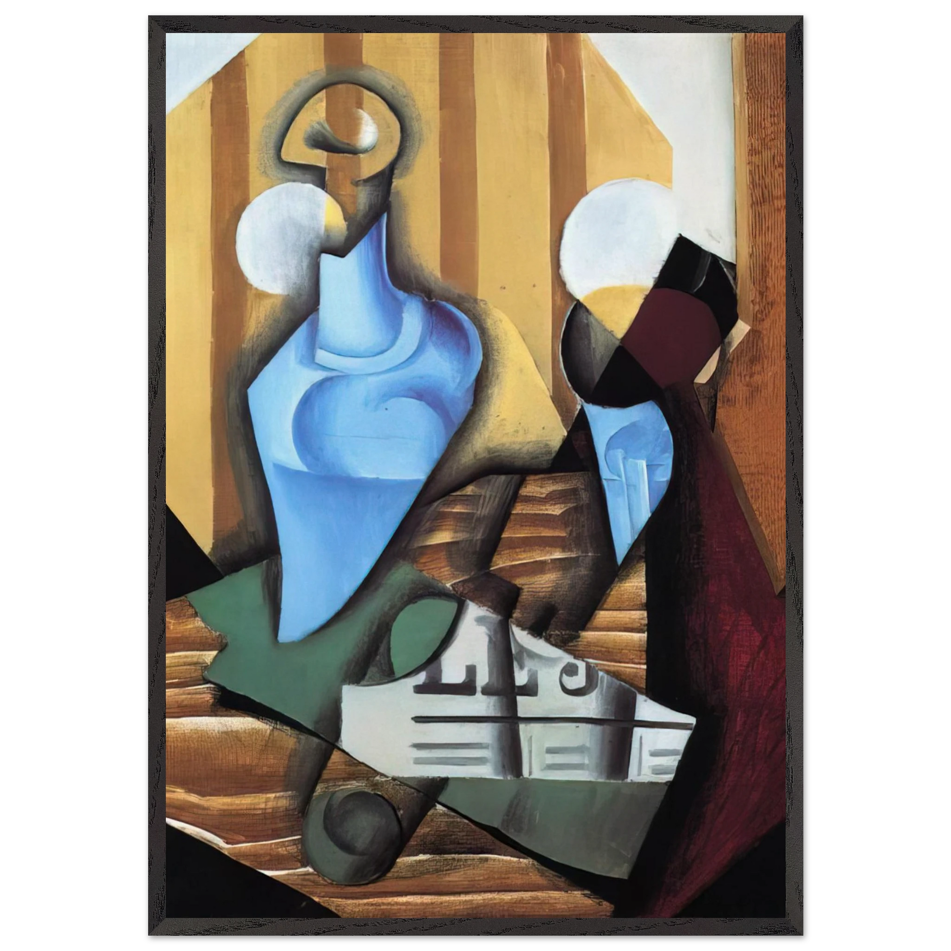 STILL LIFE WITH BOTTLE AND GLASS 1914 - Juan Gris Framed Art Print – Black Wooden Frame - Default Title - -Framed Art Print