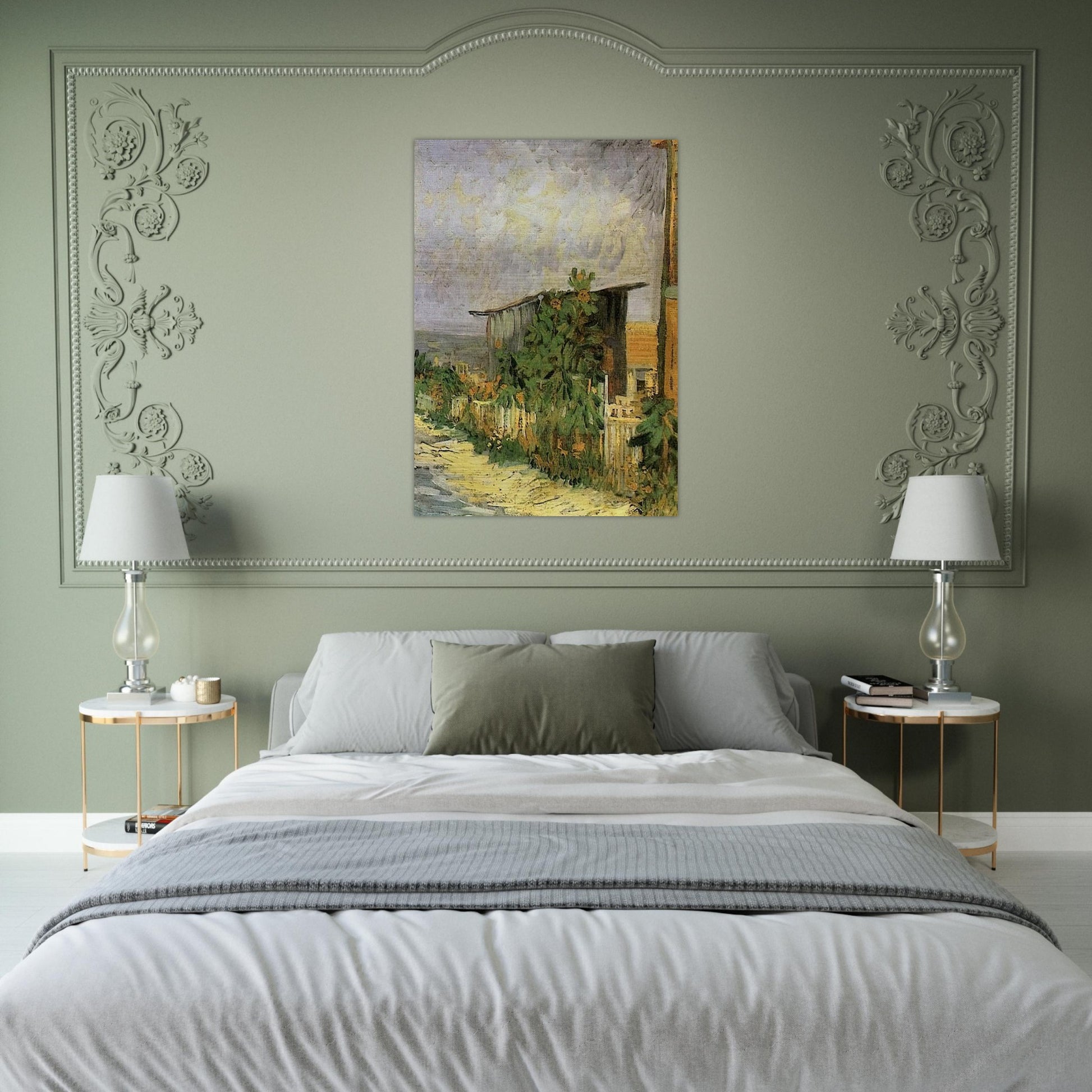 Montmartre Path with Sunflowers - Vincent van Gogh Brushed Aluminum Print - 70x100 cm / 28x40 inches | Vincent van Gogh Aluminum Print | Vincent van Gogh Prints