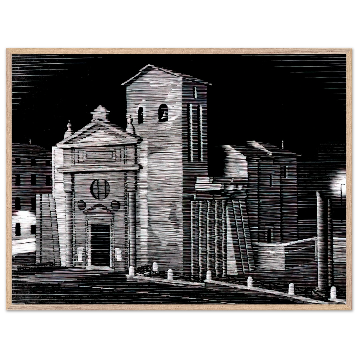 MC Escher - NOCTURNAL ROME Wall Art - 30x40 cm / 12x16 inches - Premium Wooden Framed Poster With Fine Art Paper - Wood frame