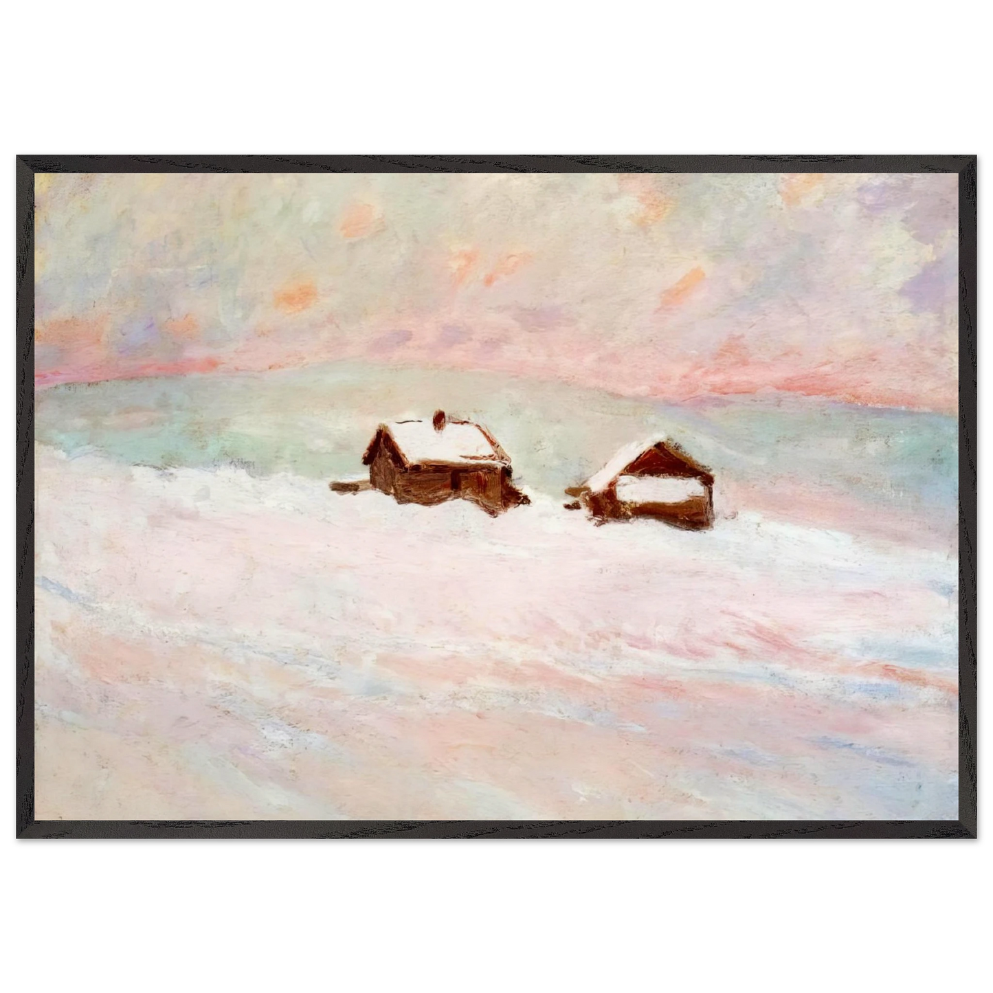 Houses in the Snow Norway - claude monet Framed Art Print – Black Wooden Frame - Default Title - -Framed Art Print