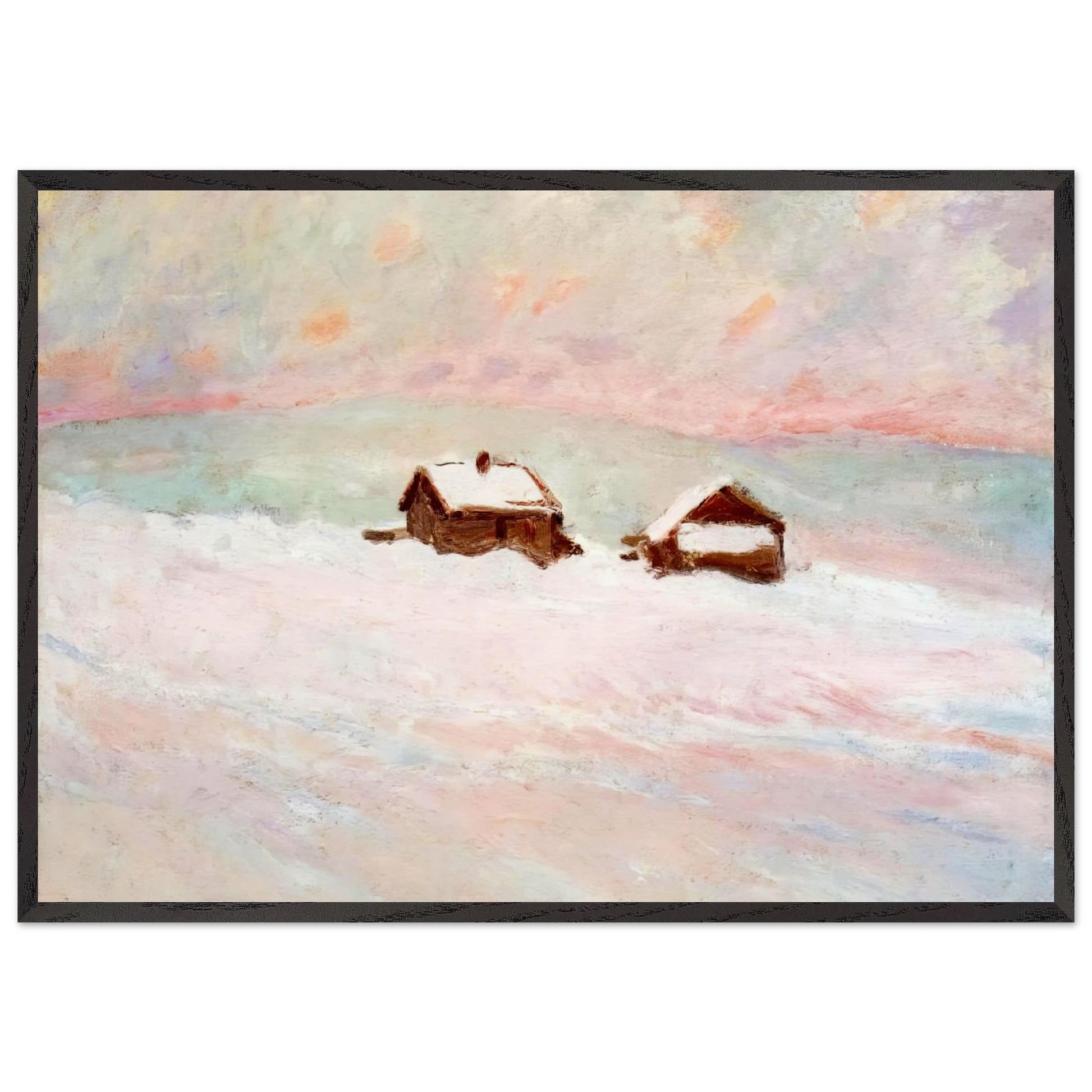 Houses in the Snow Norway - claude monet Framed Art Print – Black Wooden Frame - Default Title - -Framed Art Print