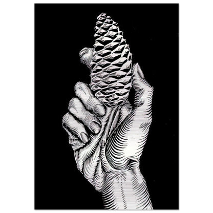 HAND WITH FIR CONE - MC Escher Brushed Aluminum Print - 70x100 cm / 28x40 inches | MC Escher Aluminum Print | MC Escher Prints