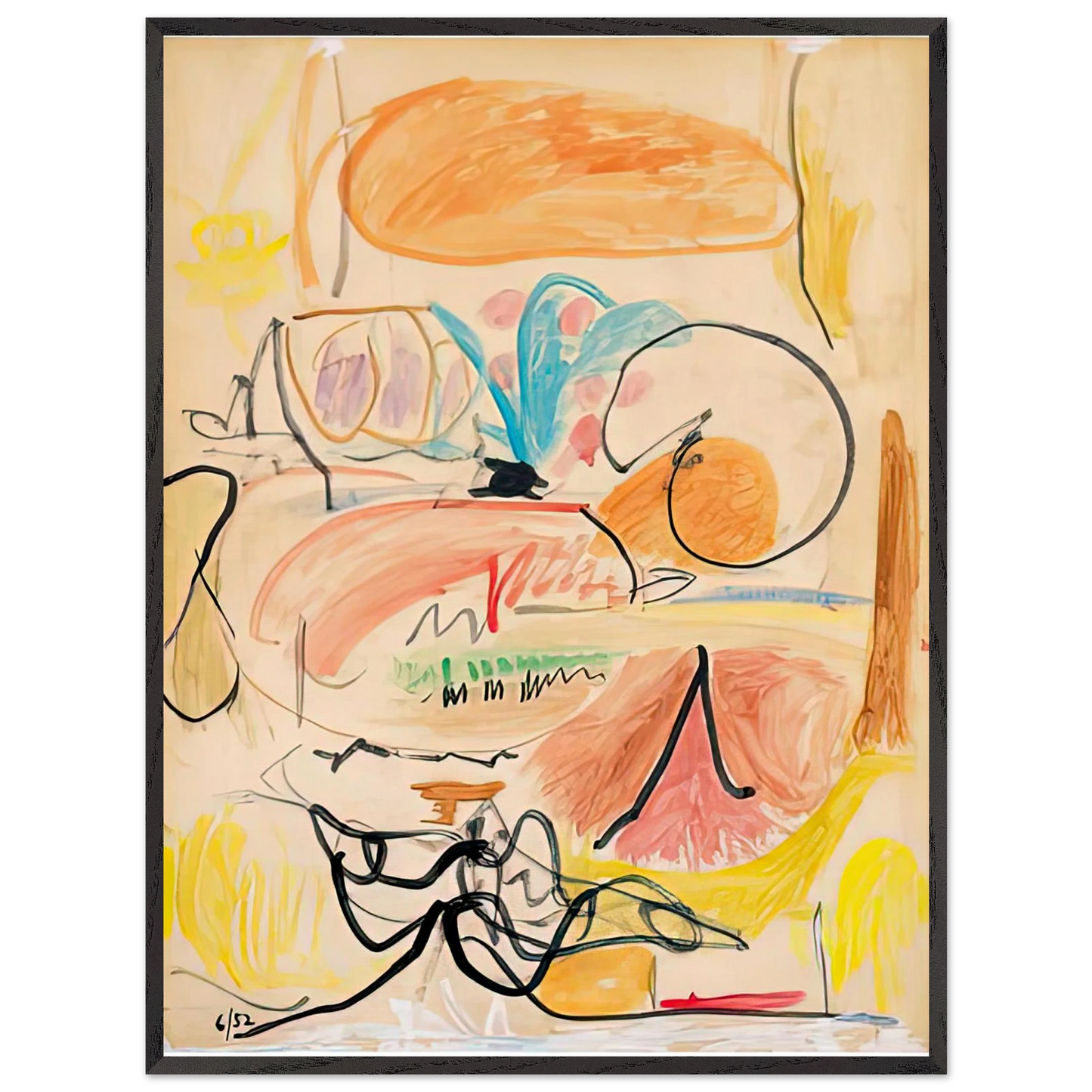Helen Frankenthaler - Window Shade No. 1, 1952- Wall Art - 21x29.7 cm / 8x12" - Premium Wooden Framed Poster With Fine Art Paper - Black frame