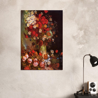 Vase with Poppies, Cornflowers, Peonies and Chrysanthemums - Vincent van Gogh Brushed Aluminum Print - 70x100 cm / 28x40 inches | Vincent van Gogh Aluminum Print | Vincent van Gogh Prints