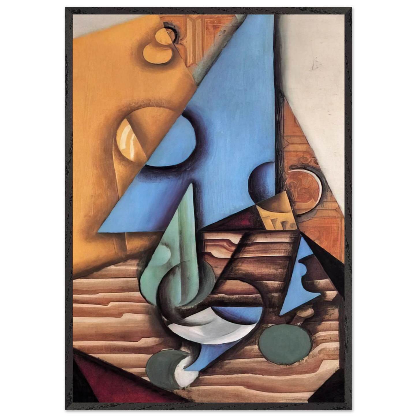 BOTTLE AND GLASS ON A TABLE 1914 - Juan Gris Framed Art Print – Black Wooden Frame - Default Title - -Framed Art Print