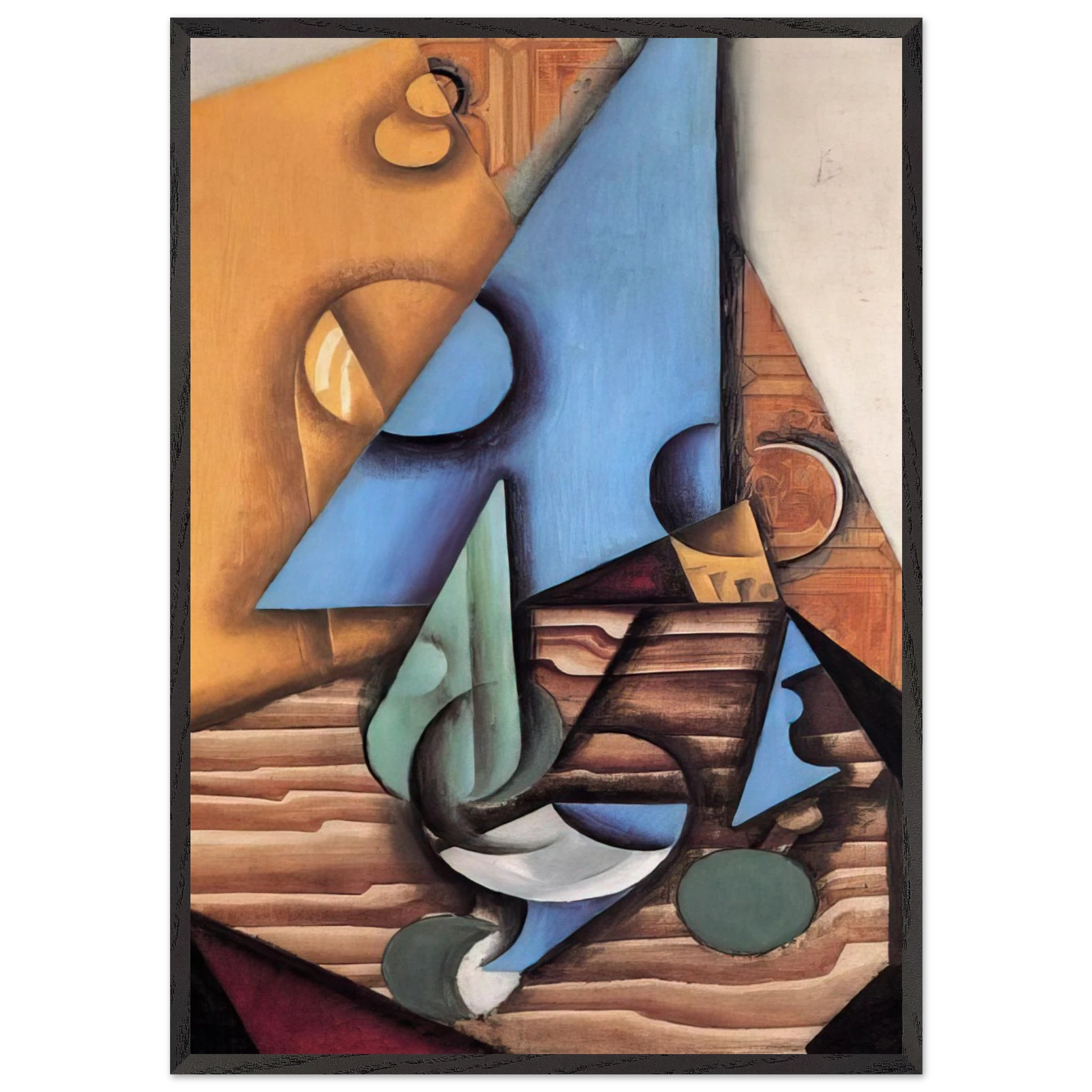BOTTLE AND GLASS ON A TABLE 1914 - Juan Gris Framed Art Print – Black Wooden Frame - Default Title - -Framed Art Print