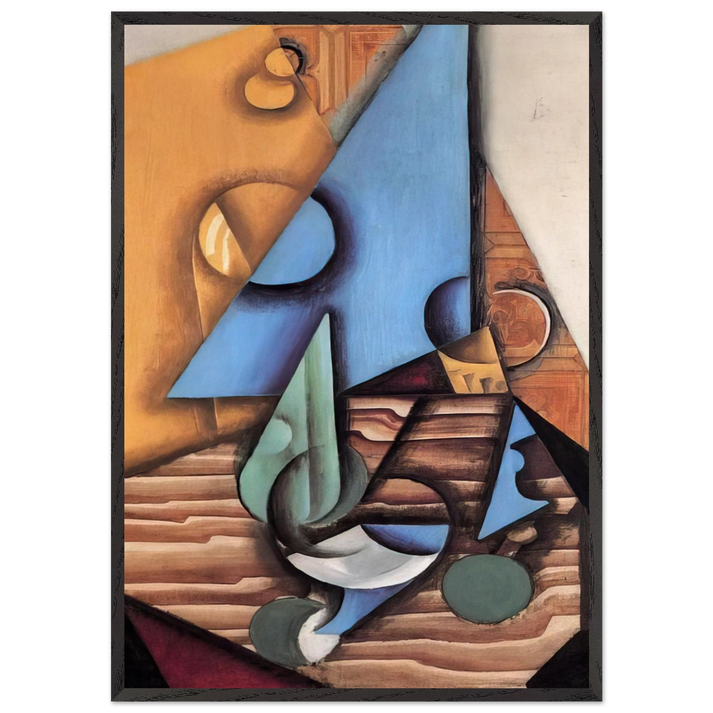 BOTTLE AND GLASS ON A TABLE 1914 - Juan Gris 70x100 cm / 28x40 inches Framed Art Print – Black Wooden Frame