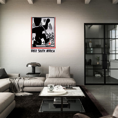 FREE SOUTH AFRICA 1985 - Keith Haring Brushed Aluminum Print - 70x100 cm / 28x40 inches | Keith Haring Aluminum Print | Keith Haring Prints