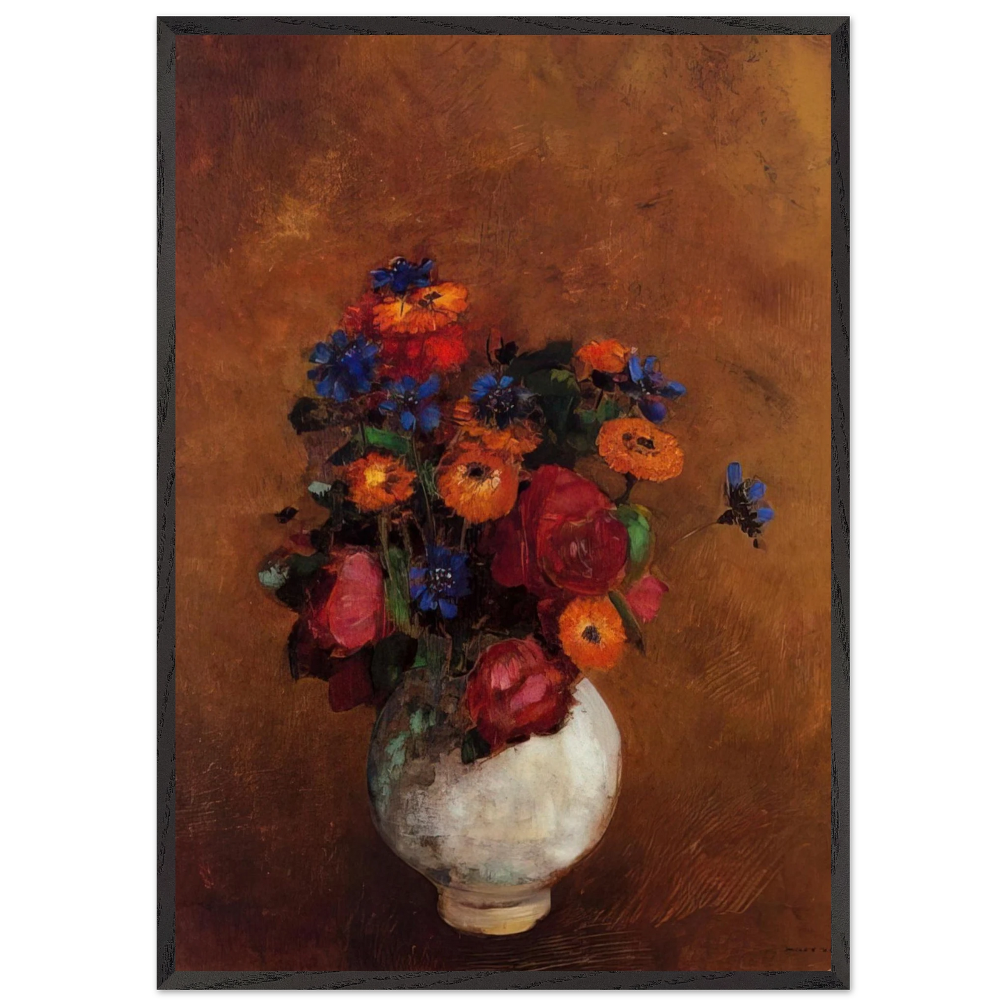 BOUQUET OF FLOWERS IN A WHITE VASE - Odilon Redon Framed Art Print – Black Wooden Frame - Default Title - -Framed Art Print