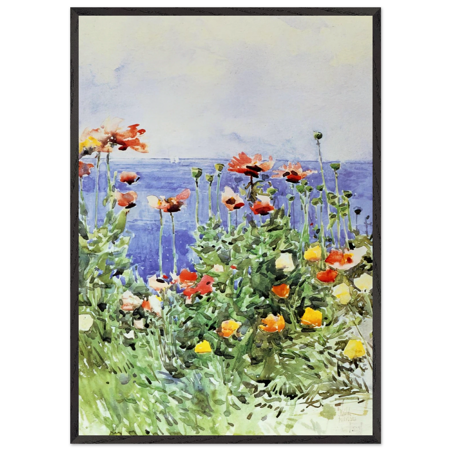 Poppies Isles of Shoals 02 - Childe Hassam Framed Art Print – Black Wooden Frame - Default Title - -Framed Art Print