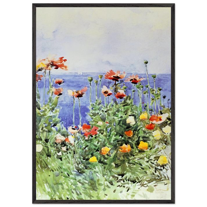 Poppies Isles of Shoals 02 - Childe Hassam 70x100 cm / 28x40 inches Framed Art Print – Black Wooden Frame