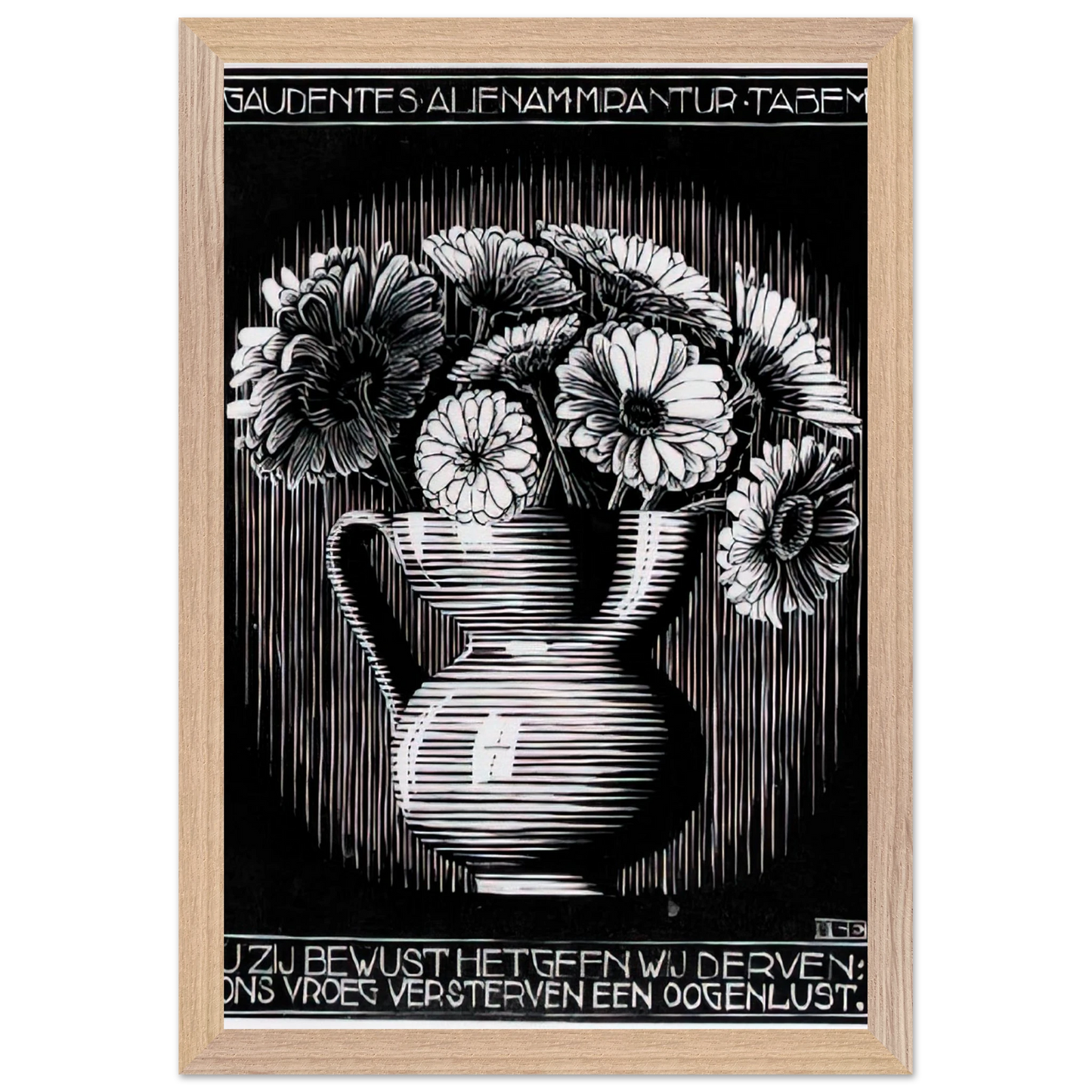 MC Escher - EMBLEMATA VASE Wall Art - 30x40 cm / 12x16 inches - Premium Wooden Framed Poster With Fine Art Paper - White frame