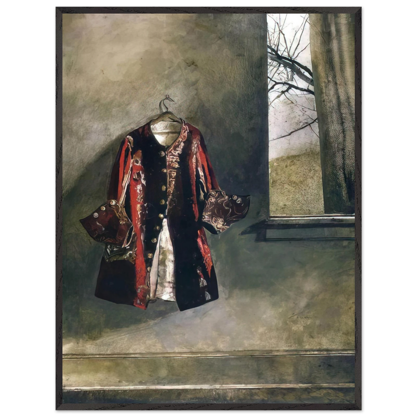 Andrew Wyeth - CURTAIN CALL Wall Art - 21x29.7 cm / 8x12" - Premium Wooden Framed Poster With Fine Art Paper - Black frame