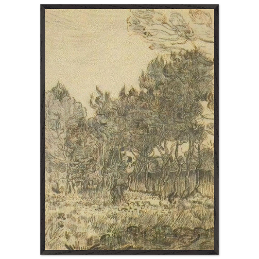Pine Trees near the Wall of the Asylum - Vincent van Gogh Framed Art Print – Black Wooden Frame - Default Title - -Framed Art Print