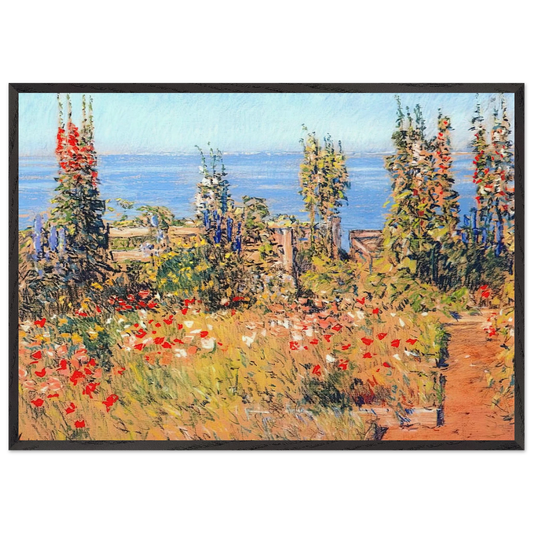Hollyhocks Isles of Shoals - Childe Hassam 70x100 cm / 28x40 inches Framed Art Print – Black Wooden Frame