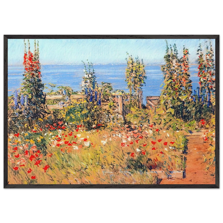 Hollyhocks Isles of Shoals - Childe Hassam 70x100 cm / 28x40 inches Framed Art Print – Black Wooden Frame