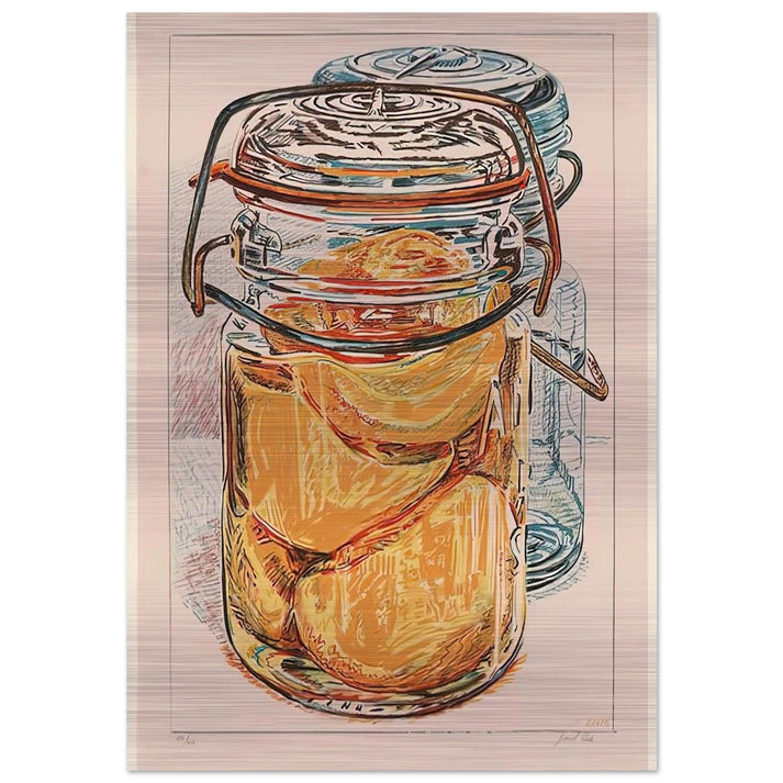 PRESERVED PEACHES 1975 - Janet Fish Brushed Aluminum Print - 70x100 cm / 28x40 inches | Janet Fish Aluminum Print | Janet Fish Prints