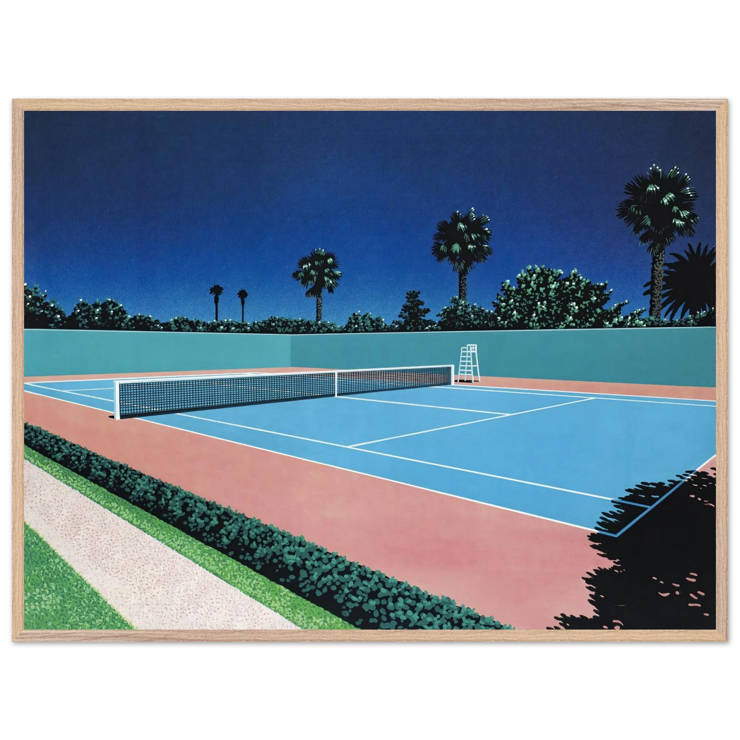 Hiroshi Nagai - Tennis Court Wall Art - 30x40 cm / 12x16 inches - Premium Wooden Framed Poster With Fine Art Paper - Black frame